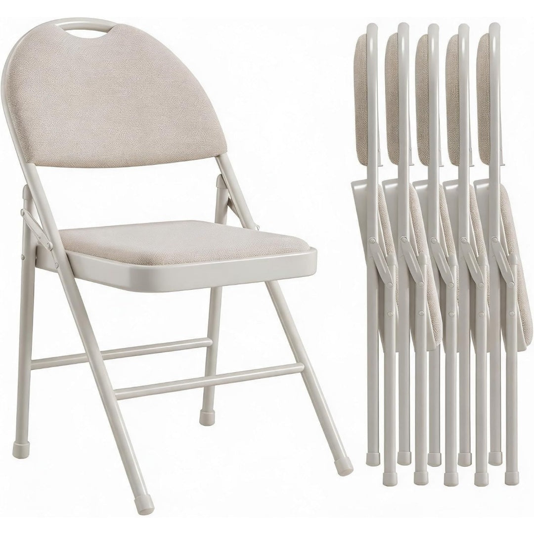 Sechs cremefarbene Faltstuehle mit rundem Lehnenabschluss kt9722903