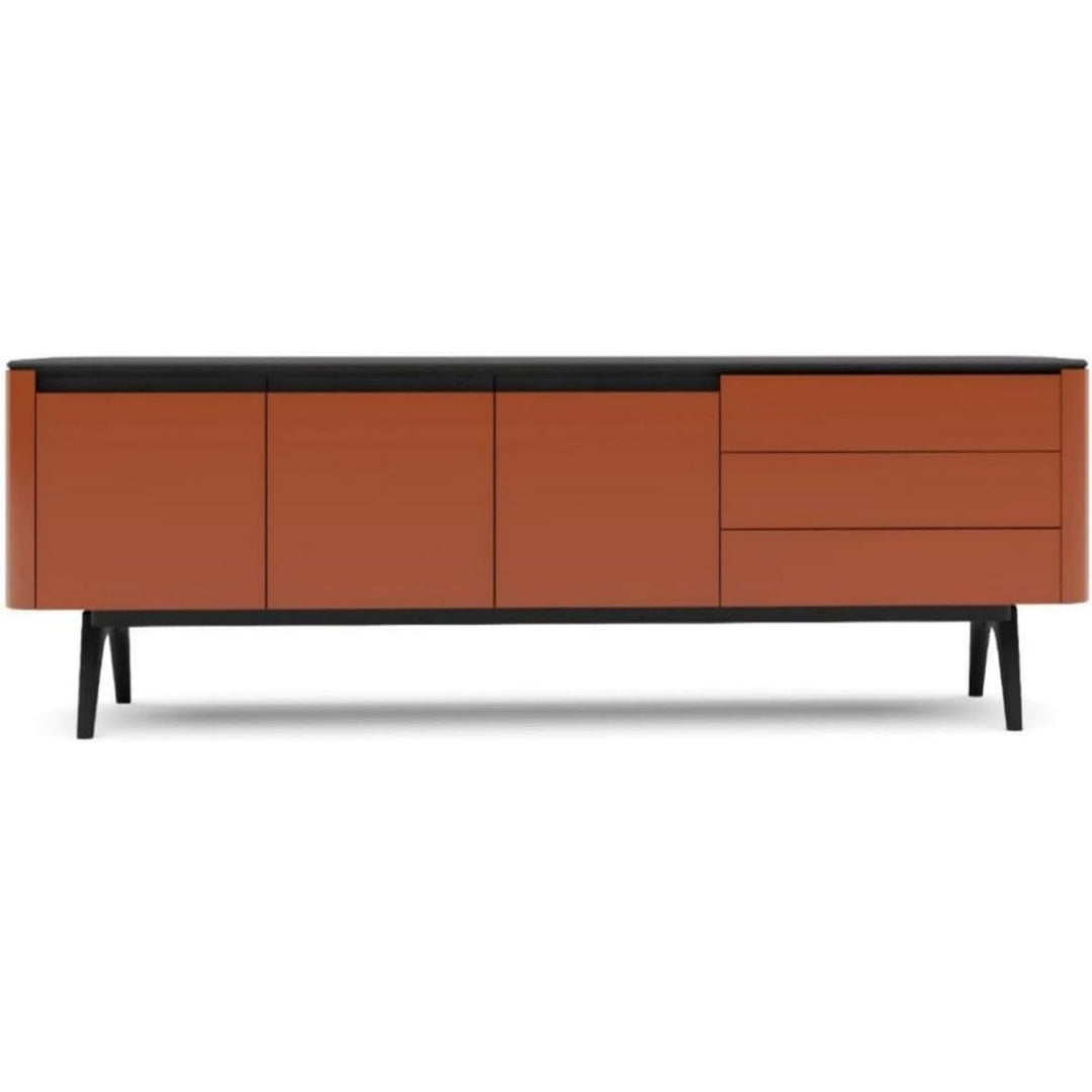 Sideboard aus Massivholz in Schwarz und Orange hq7223369